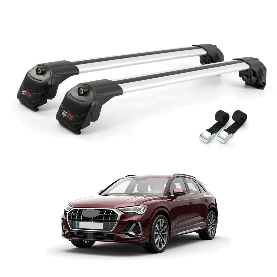 Roof Bars Compatible with Audi Q3 (F3) 2019-2025, Grey, 2 Bars with Straps
