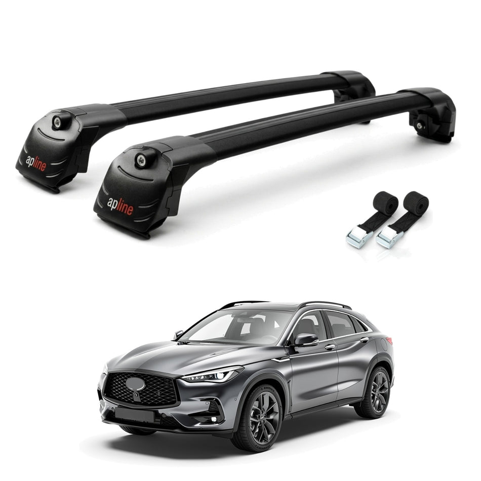 Roof Bars Compatible with Infiniti QX55 (J55) 2022-2025, Black, 2 Bars with Straps