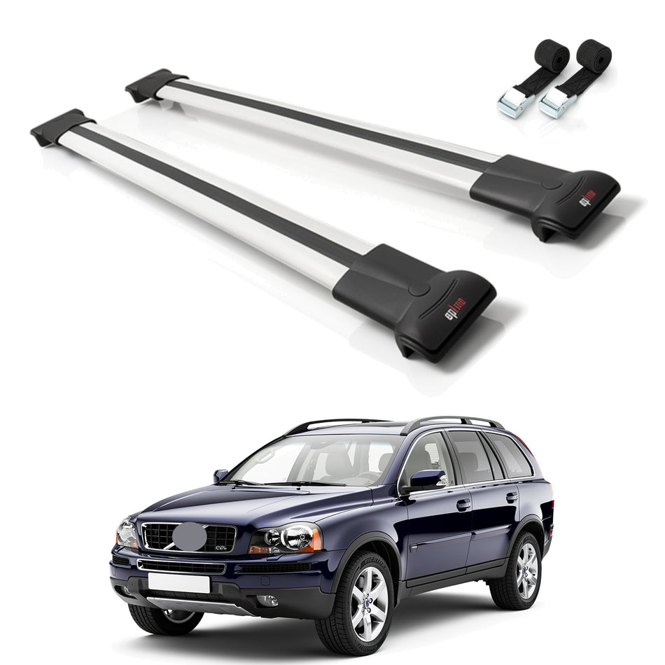 Roof Bars Compatible with Volvo XC90 2003-2014, Grey, 2 Bars with Straps
