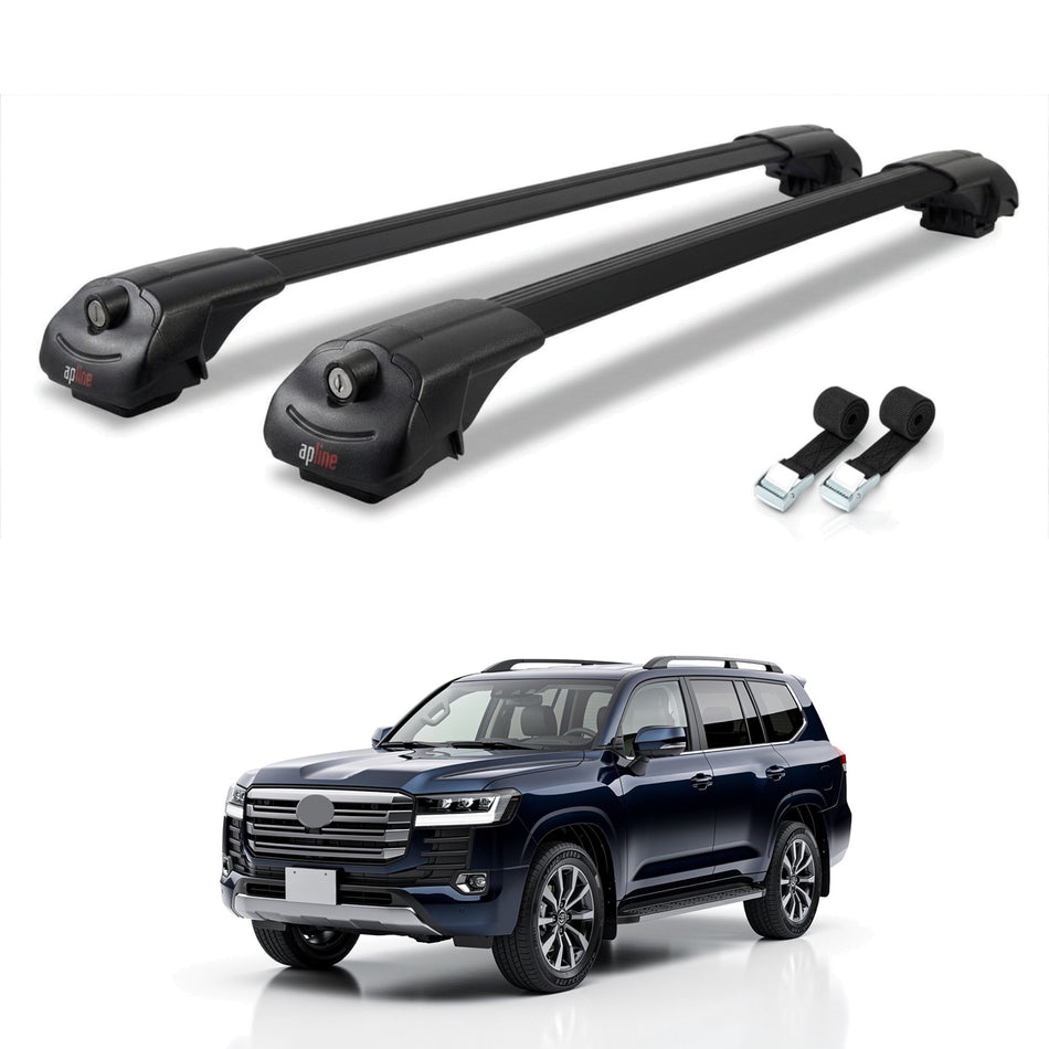 Roof Bars Compatible with Toyota Land Cruiser (J300) 2022-2025, Black, 2 Bars with Straps