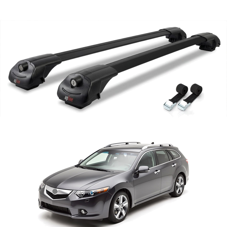 Roof Bars Compatible with Acura TSX Sportwagon 2011-2014, Black, 2 Bars with Straps