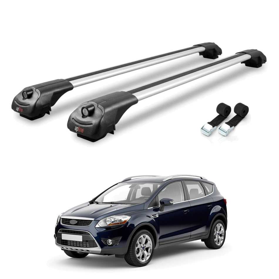 Roof Bars Compatible with Ford Kuga (C394) 2008-2012, Grey, 2 Bars with Straps.