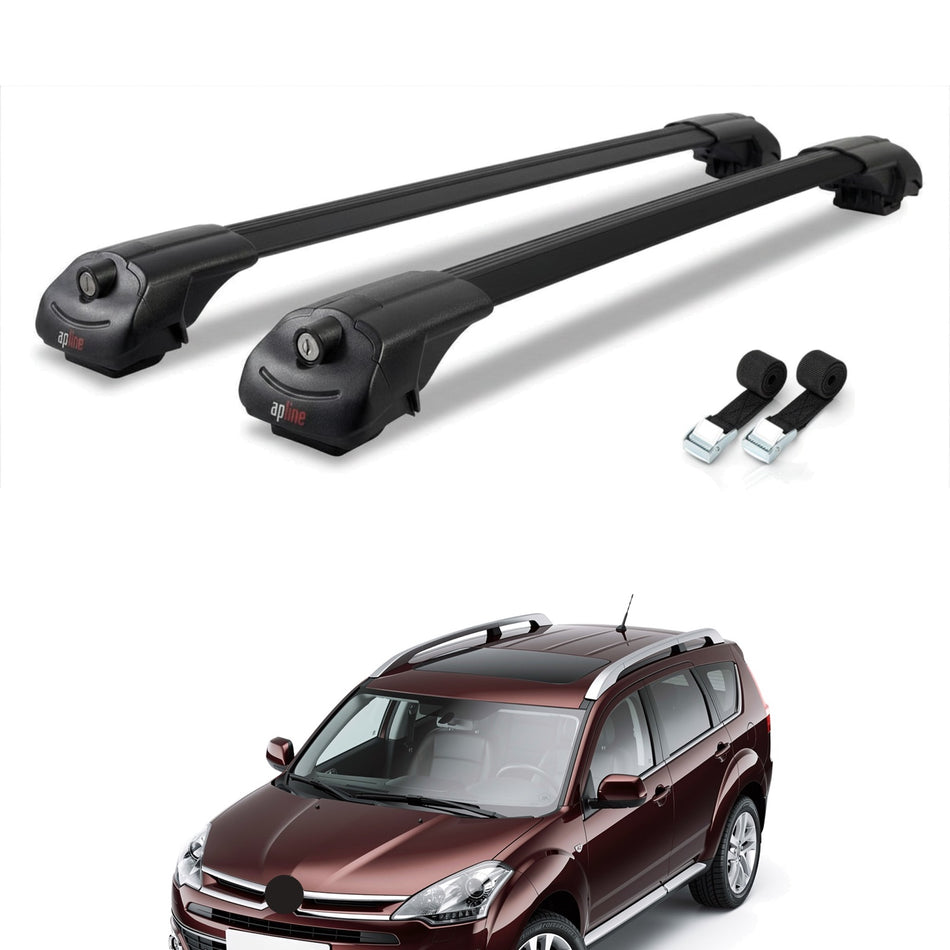 Roof Bars Compatible with Citroen C-Crosser 2007-2012, Black, 2 Bars with Straps
