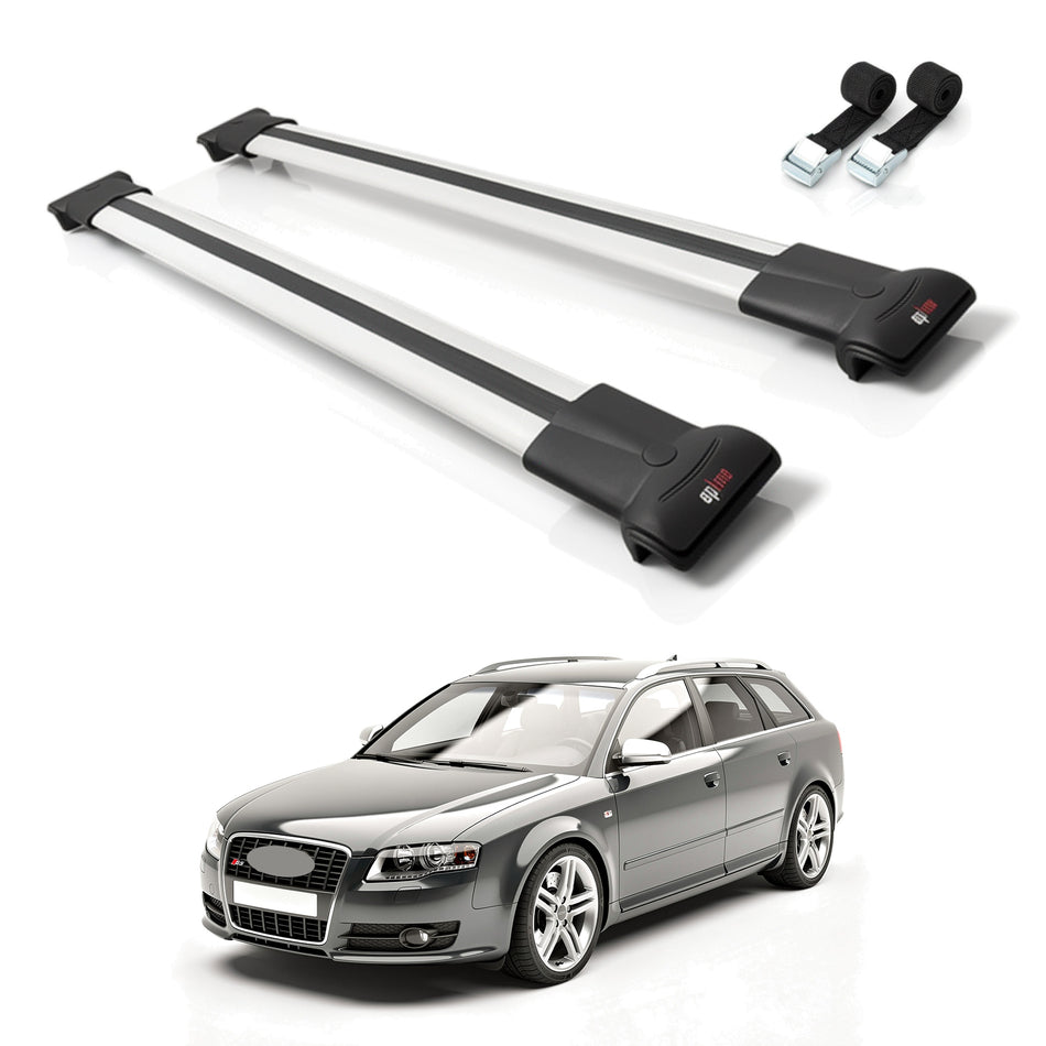 Roof Bars Compatible with Audi S4 2004-2008, Grey, 2 Bars with Straps