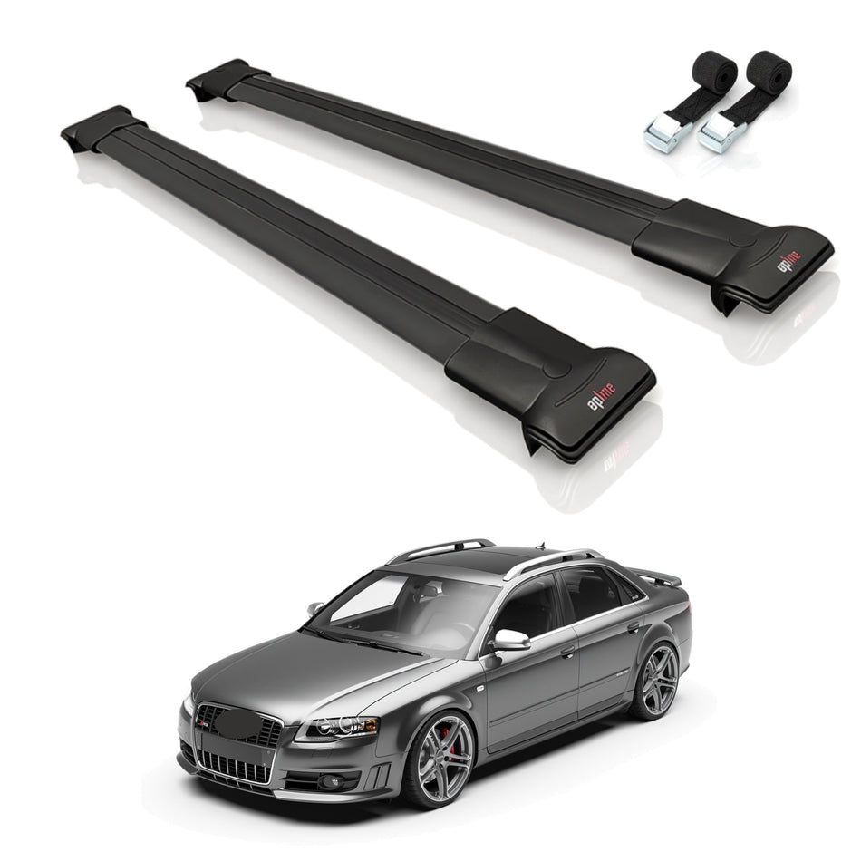 Roof Bars Compatible with Audi S4 2004-2008, Black, 2 Bars with Straps