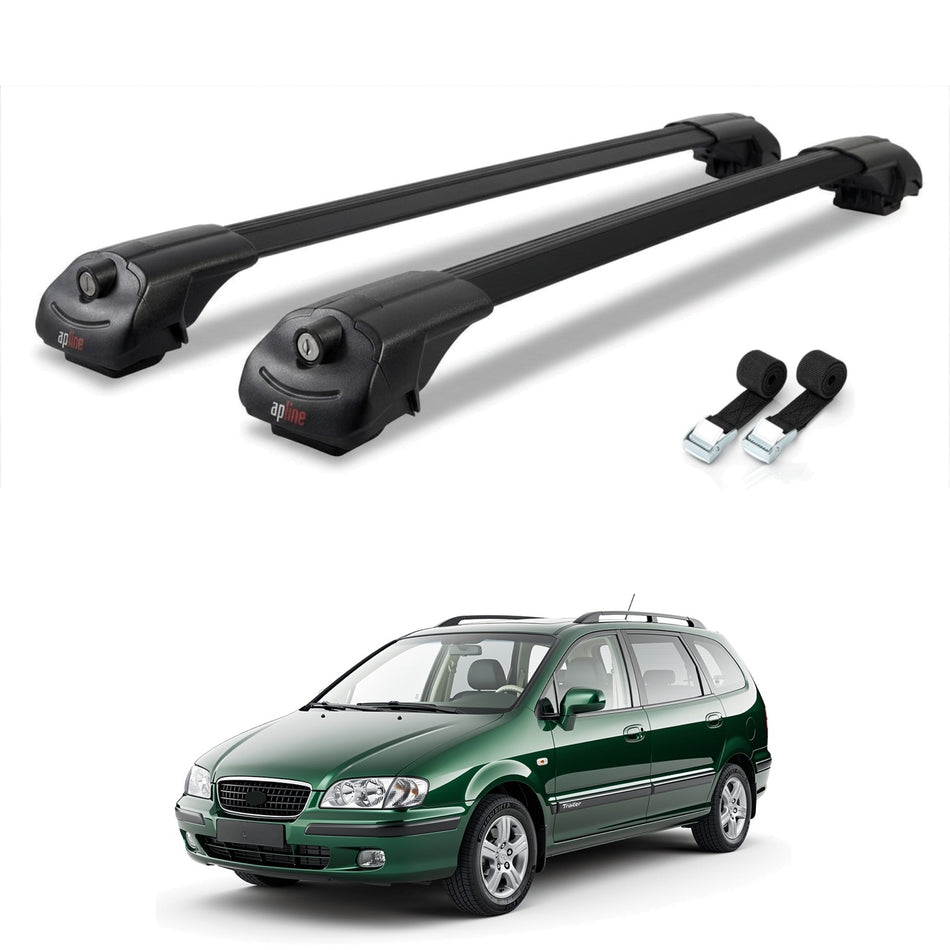 Roof Bars Compatible with Hyundai Trajet 2000-2008, Black, 2 Bars with Straps