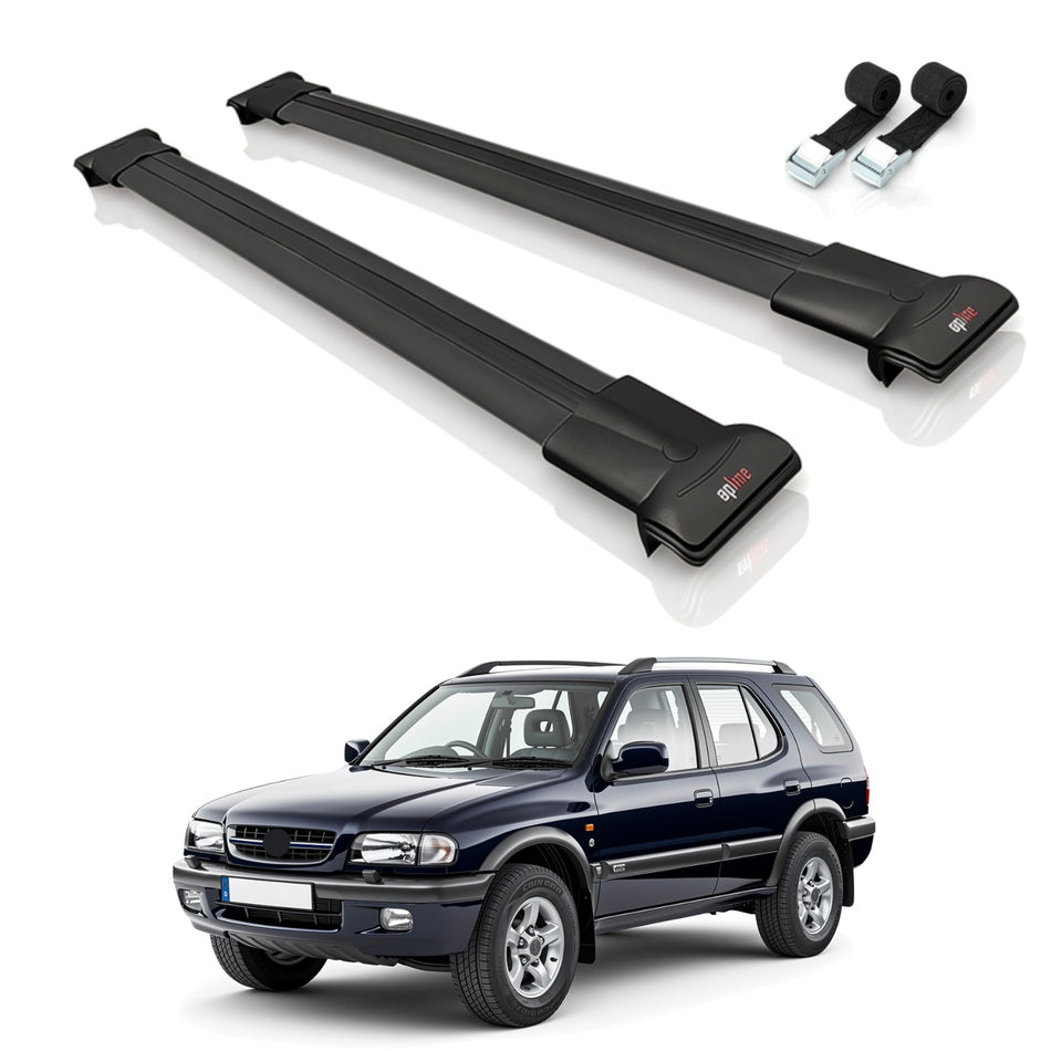 Roof Bars Compatible with Vauxhall Frontera 2 1999-2004, Black, 2 Bars with Straps