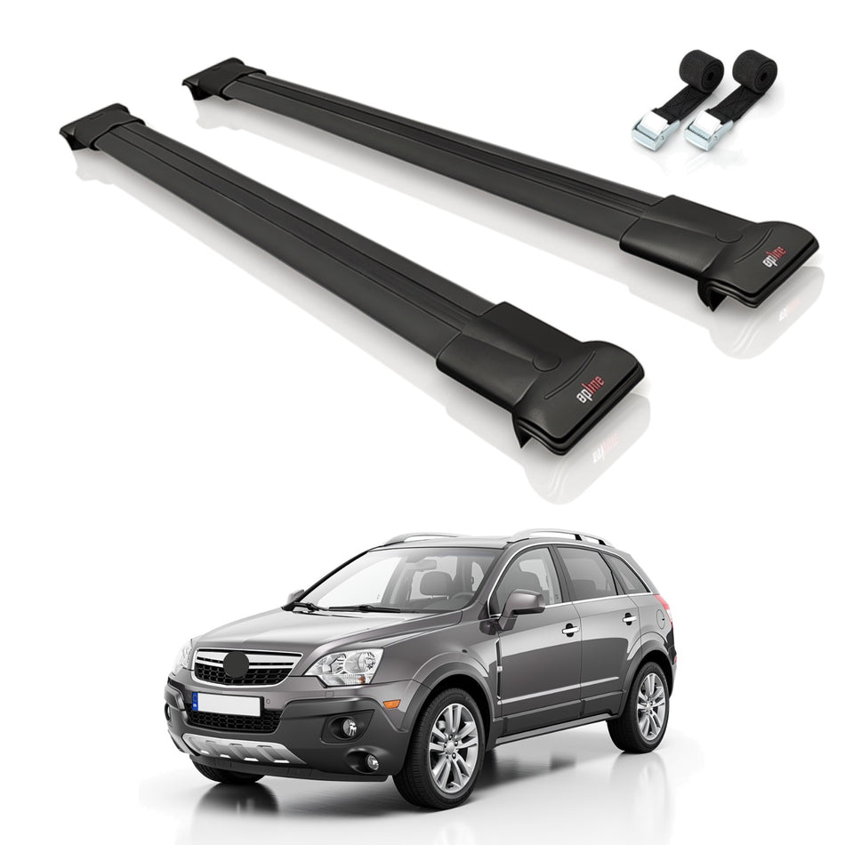 Roof Bars Compatible with Vauxhall Antara 2007-2016, Black, 2 Bars with Straps