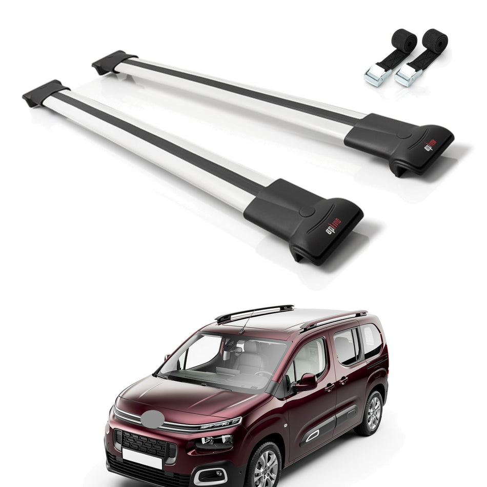 Roof Bars Compatible with Citroen Berlingo 3 (K9) 2019-2022, Grey, 2 Bars with Straps