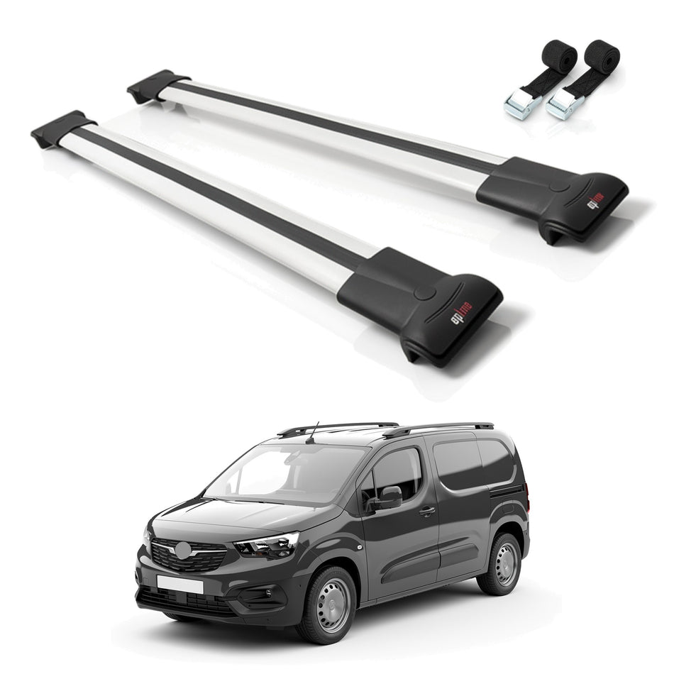Roof Bars Compatible with Vauxhall Combo E Cargo 2019-2022, Grey, 2 Bars with Straps