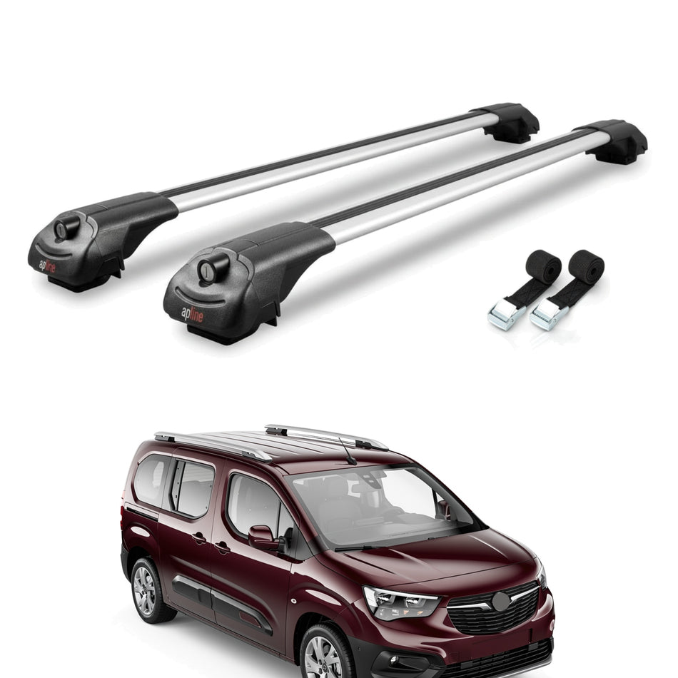 Roof Bars Compatible with Opel Combo E 2019-2022, Grey, 2 Bars with Straps.