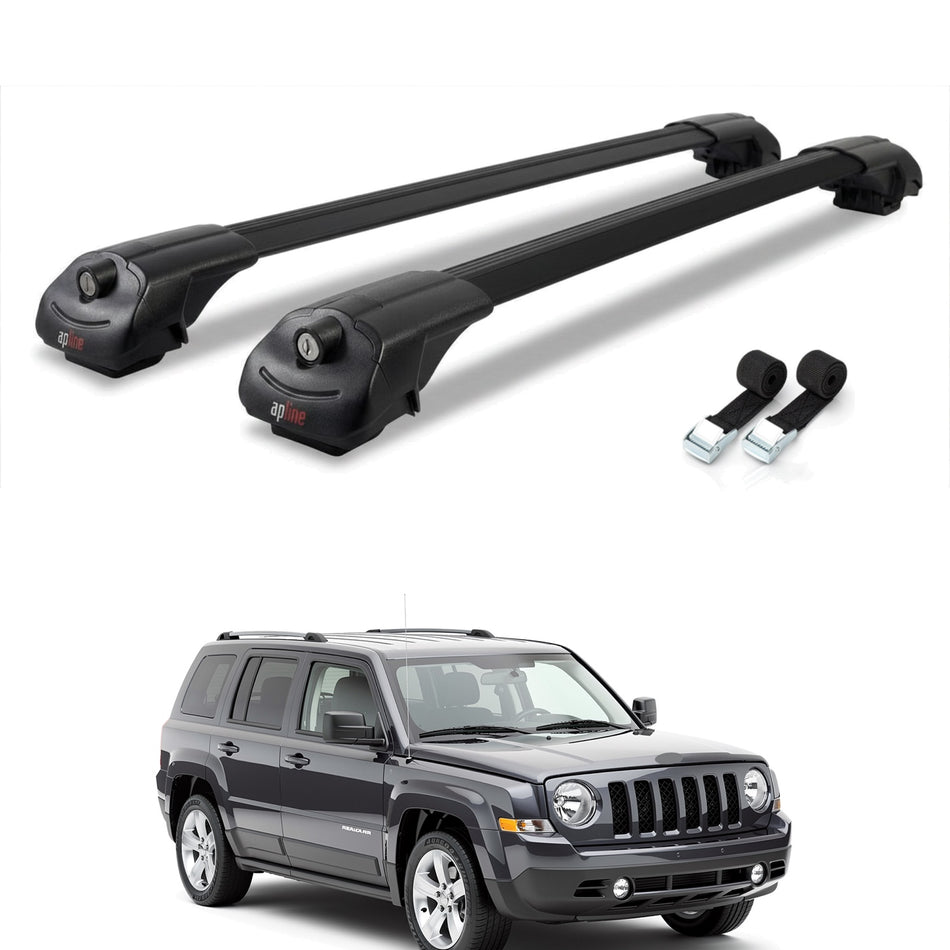 Roof Bars Compatible with Jeep Patriot 2007-2017, Black, 2 Bars with Straps