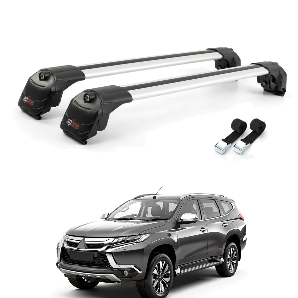 Roof Bars Compatible with Mitsubishi Pajero Sport 3 2016-2025, Grey, 2 Bars with Straps