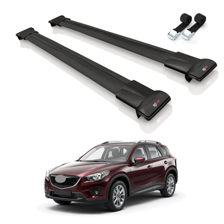 Roof Bars Compatible with Mazda CX-5 I (KE) 2012-2016, Black, 2 Bars with Straps
