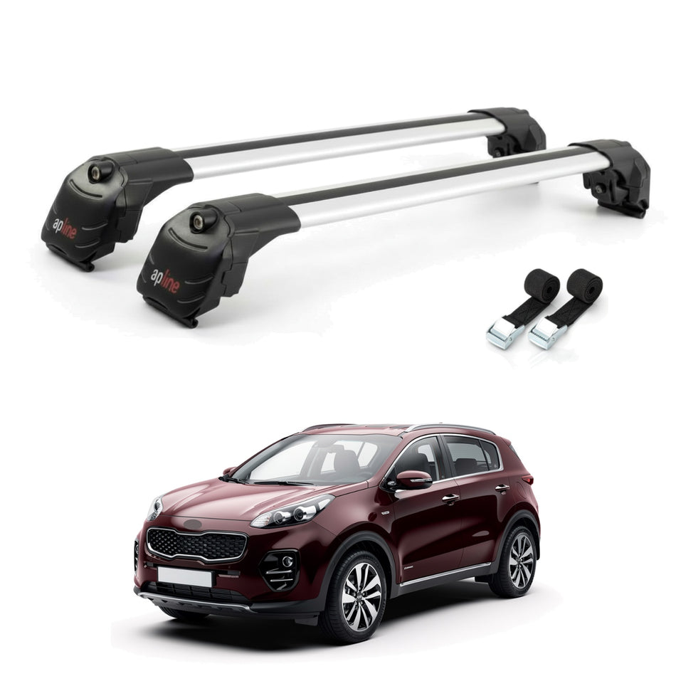 Roof Bars Compatible with Kia Sportage 3 (SL) 2010-2015, Grey, 2 Bars with Straps