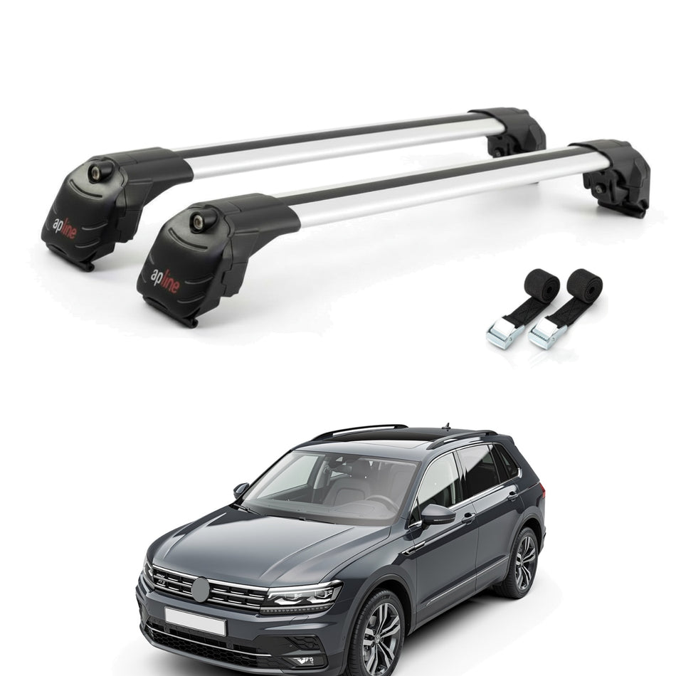 Roof Bars Compatible with Volkswagen Tiguan 2 (AD1) 2016-2023, Grey, 2 Bars with Straps