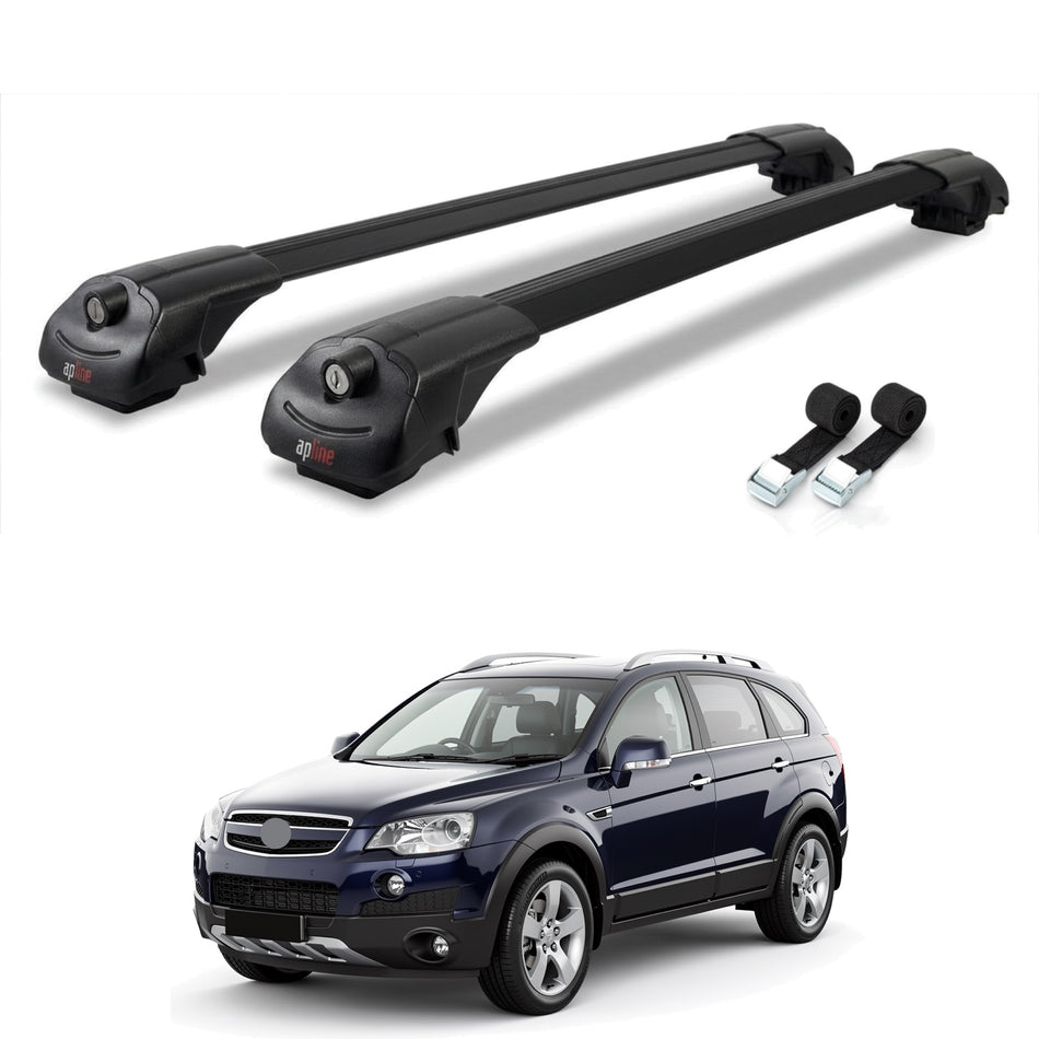 Roof Bars Compatible with Holden Captiva 2006-2018, Black, 2 Bars with Straps