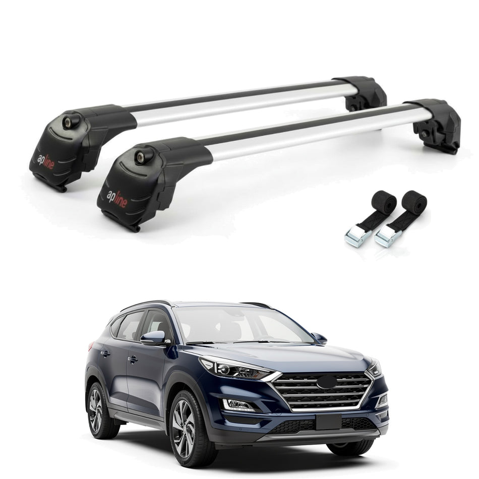 Roof Bars Compatible with Hyundai Tucson 3 (TL) 2016-2021, Grey, 2 Bars with Straps
