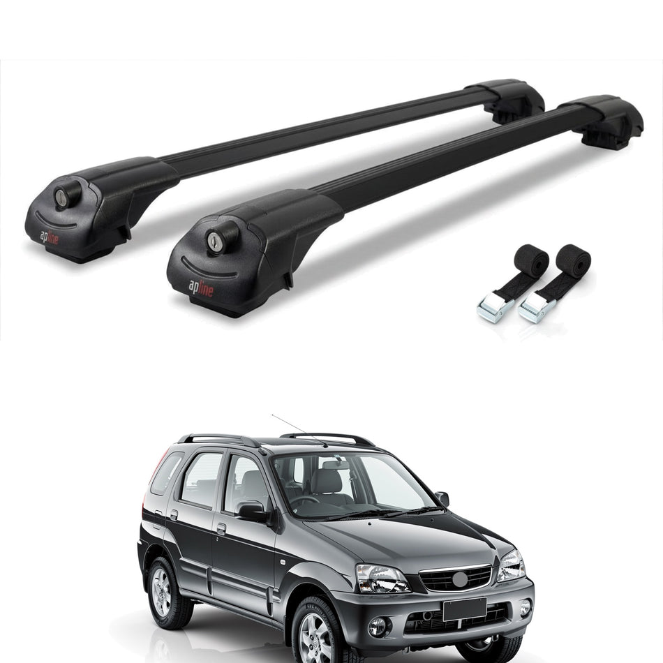 Roof Bars Compatible with Daihatsu Terios (J100) 1997-2005, Black, 2 Bars with Straps