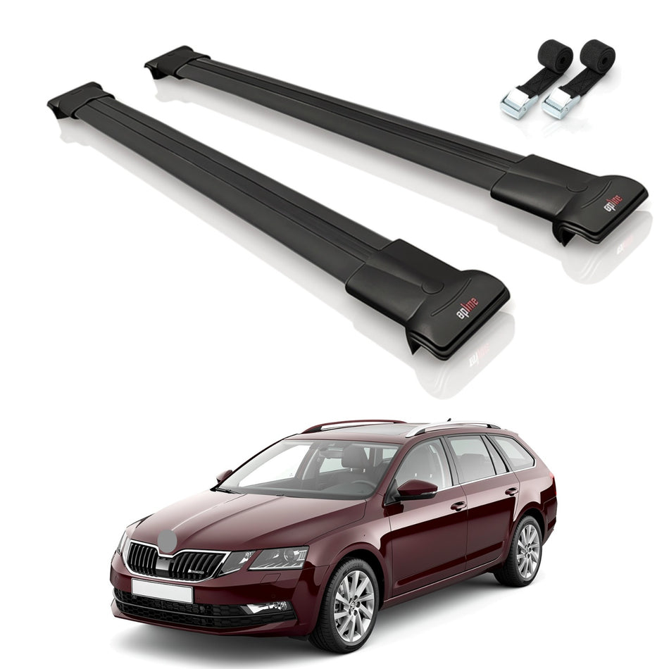 Roof Bars Compatible with Skoda Octavia 3 (5E) SW Pre-Facelift 2013-2017, Black, 2 Bars with Straps