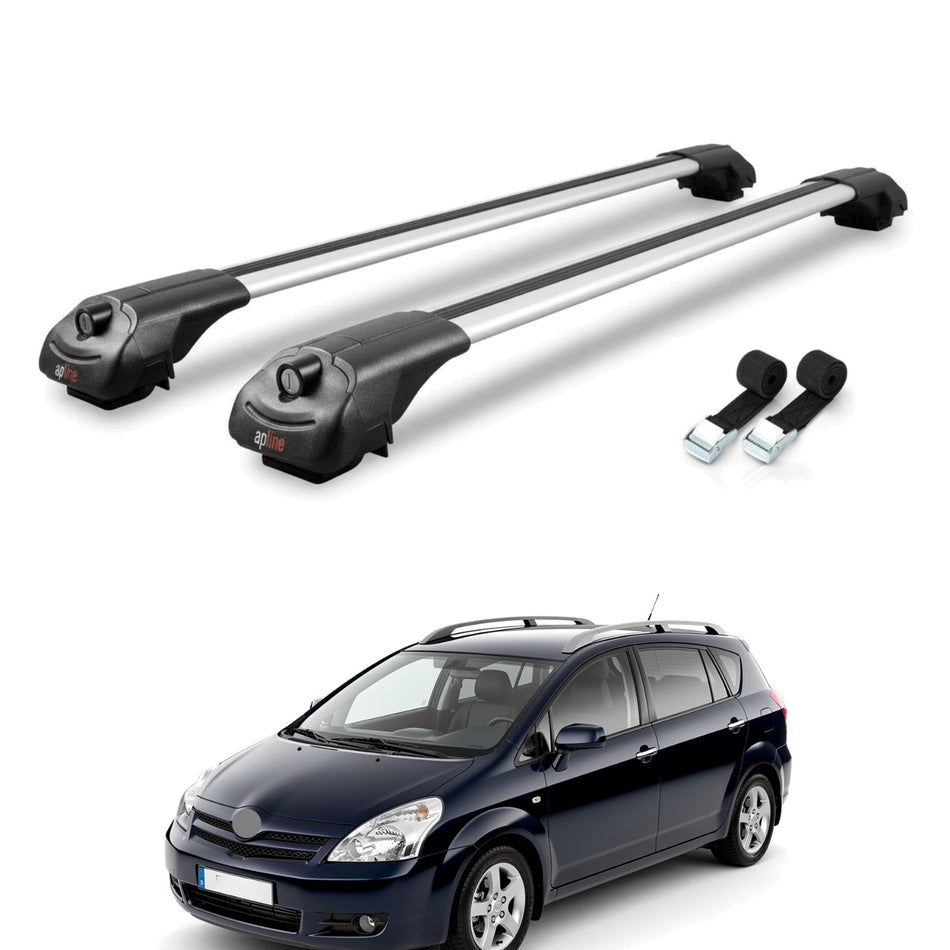 Roof Bars Compatible with Toyota Corolla Verso (E120) 2001-2004, Grey, 2 Bars with Straps.