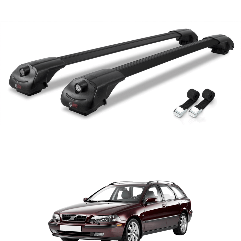 Roof Bars Compatible with Volvo V40 1999-2004, Black, 2 Bars with Straps