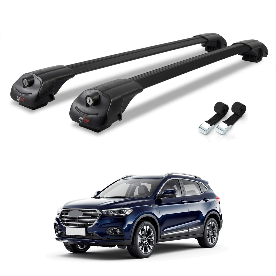 Roof Bars Compatible with Great Wall Haval H2 2019-2021, Black, 2 Bars with Straps