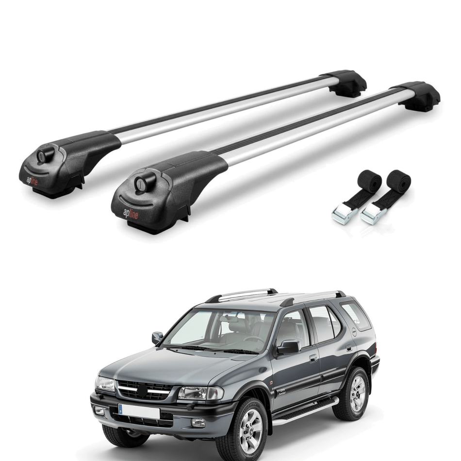 Roof Bars Compatible with Vauxhall Frontera 2 Sport 1999-2004, Grey, 2 Bars with Straps.