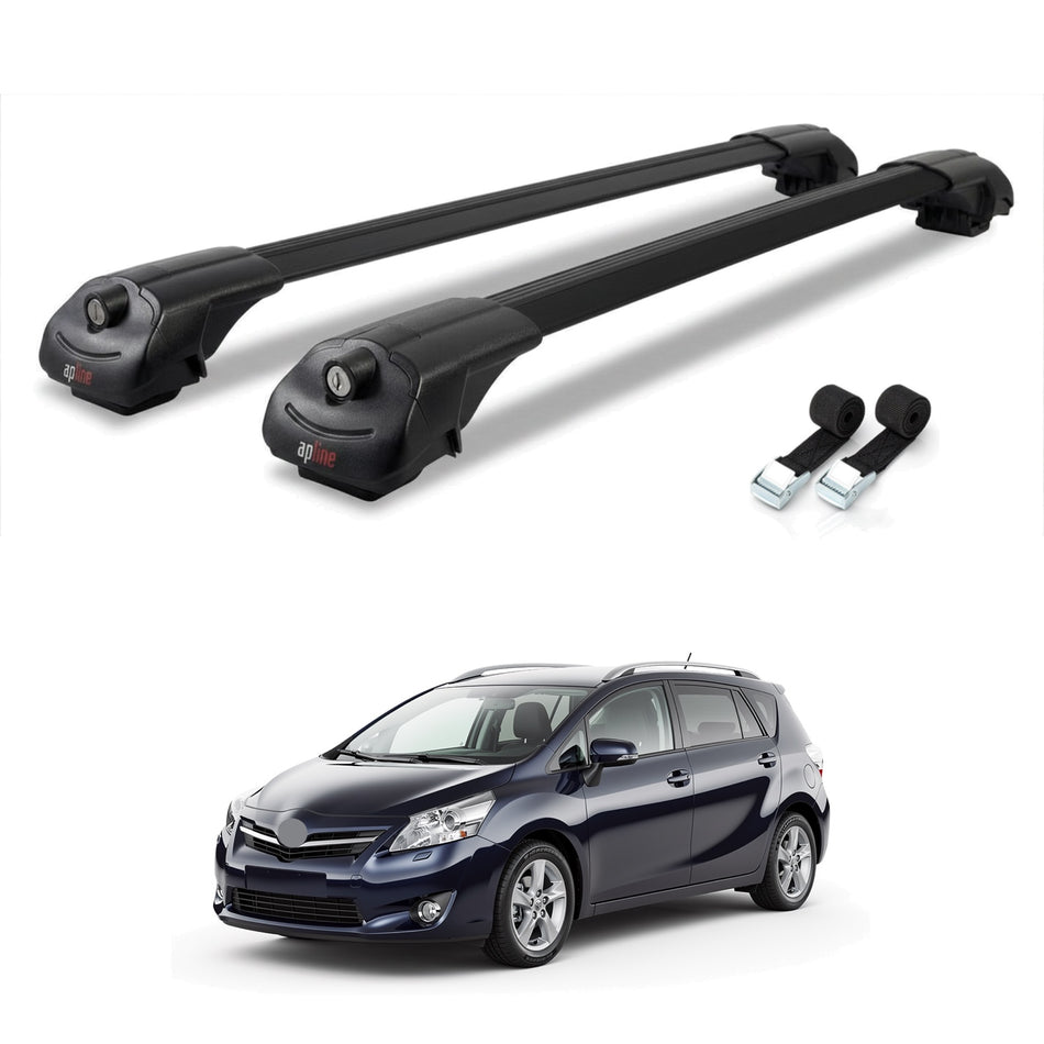 Roof Bars Compatible with Toyota Verso (AR20) 2009-2018, Black, 2 Bars with Straps