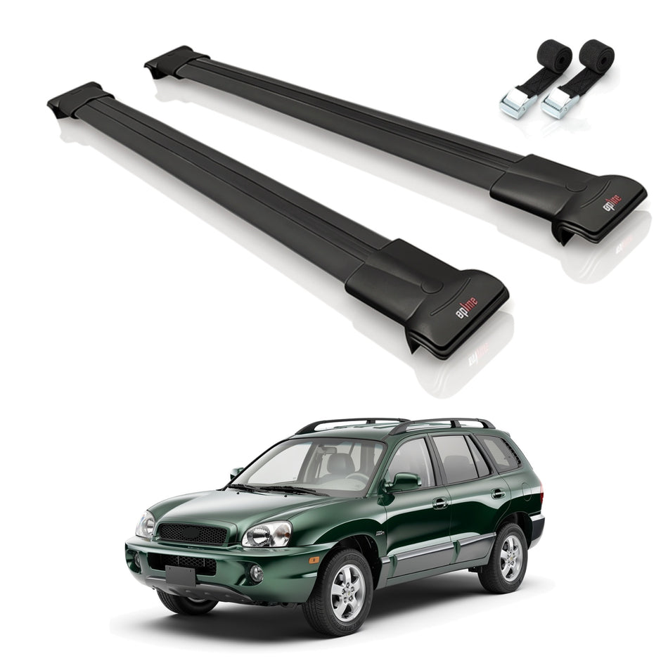 Roof Bars Compatible with Hyundai Santa Fe (SM) 2001-2006, Black, 2 Bars with Straps