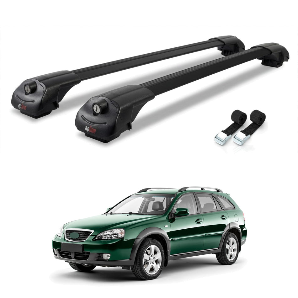 Roof Bars Compatible with Daewoo Winstorm MaXX 2006-2011, Black, 2 Bars with Straps