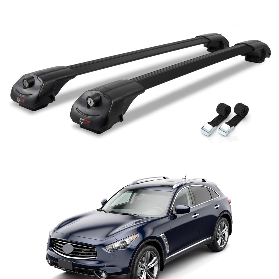 Roof Bars Compatible with Infiniti FX 2 (S51) 2009-2013, Black, 2 Bars with Straps