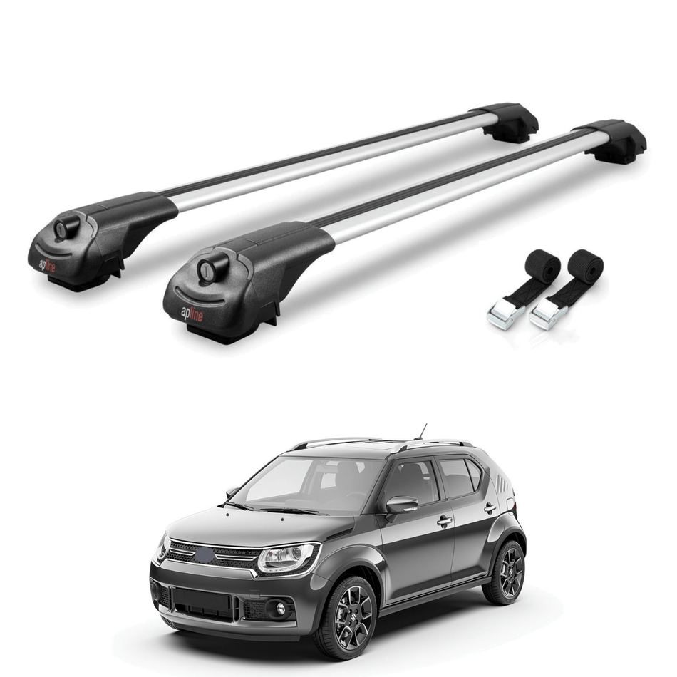 Roof Bars Compatible with Suzuki Ignis 2016-2024, Grey, 2 Bars with Straps.