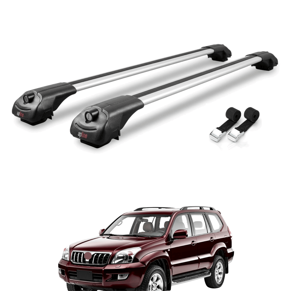 Roof Bars Compatible with Toyota Land Cruiser Prado (J120) 2002-2006, Grey, 2 Bars with Straps.