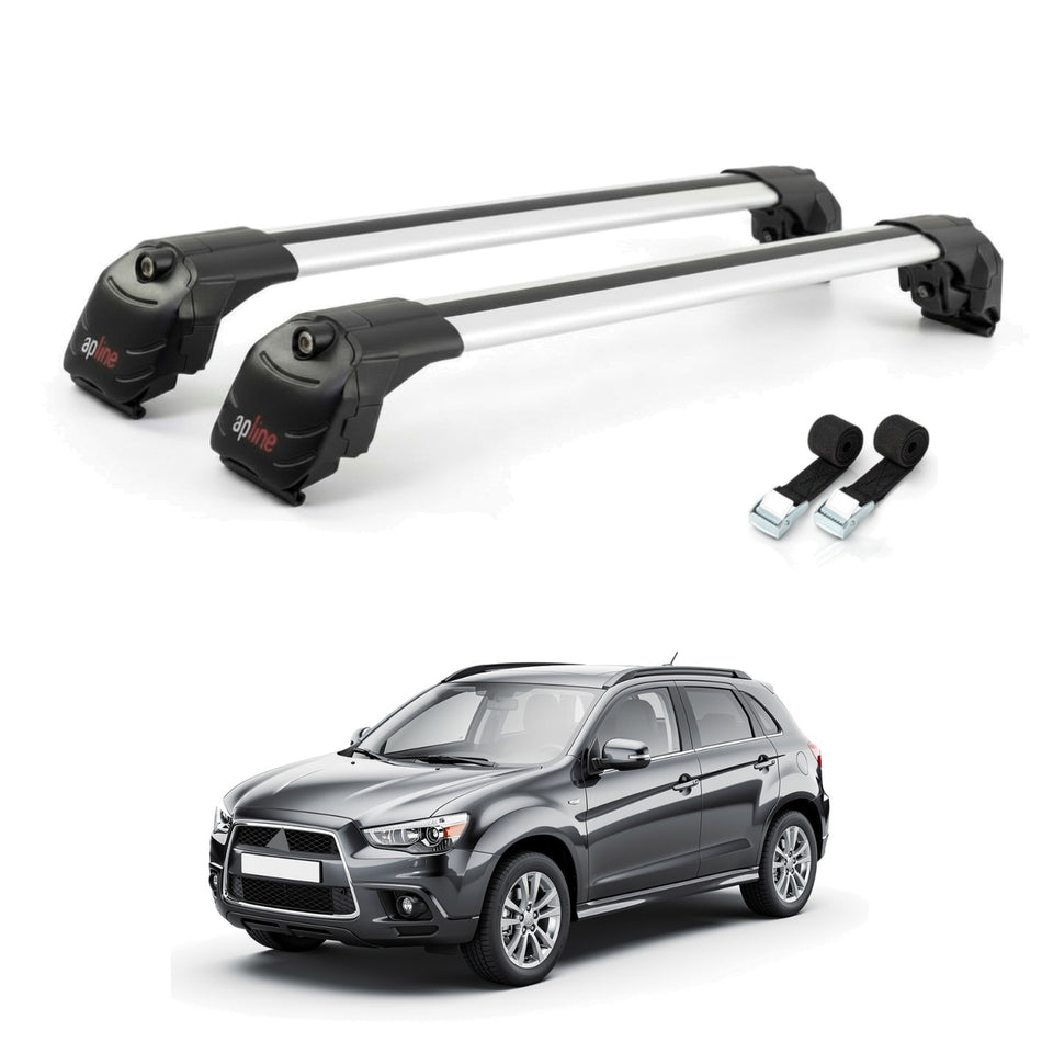 Roof Bars Compatible with Mitsubishi ASX (GA) 2010-2023, Grey, 2 Bars with Straps