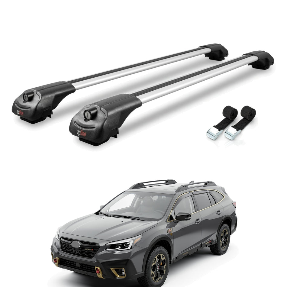 Roof Bars Compatible with Subaru Outback Wilderness 2022-2024, Grey, 2 Bars with Straps.