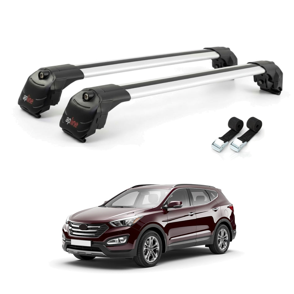 Roof Bars Compatible with Hyundai Santa Fe 3 (DM) 2013-2018, Grey, 2 Bars with Straps