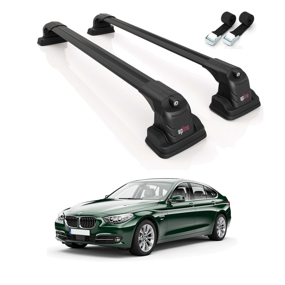 Roof Bars Compatible with BMW 5 Series Gran Turismo (F07) 2009-2017, Black, 2 Bars with Straps