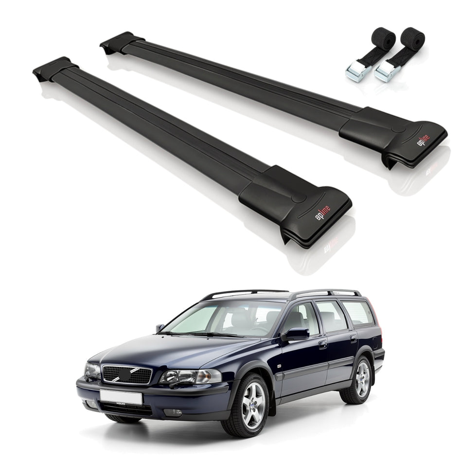 Roof Bars Compatible with Volvo XC70 1998-2000, Black, 2 Bars with Straps