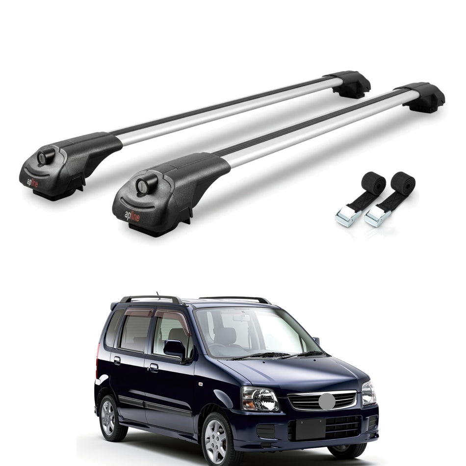 Roof Bars Compatible with Suzuki Wagon R+ 1998-2003, Grey, 2 Bars with Straps.