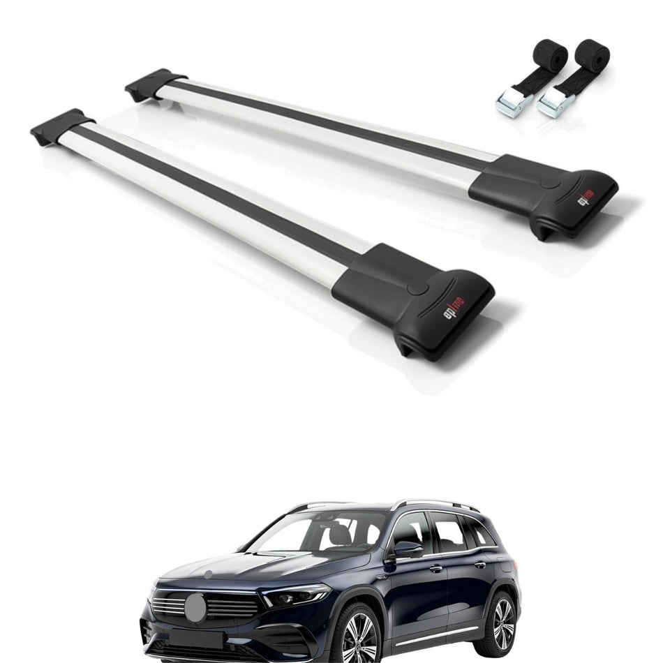 Roof Bars Compatible with Mercedes EQB (X243) 2021-2025, Grey, 2 Bars with Straps