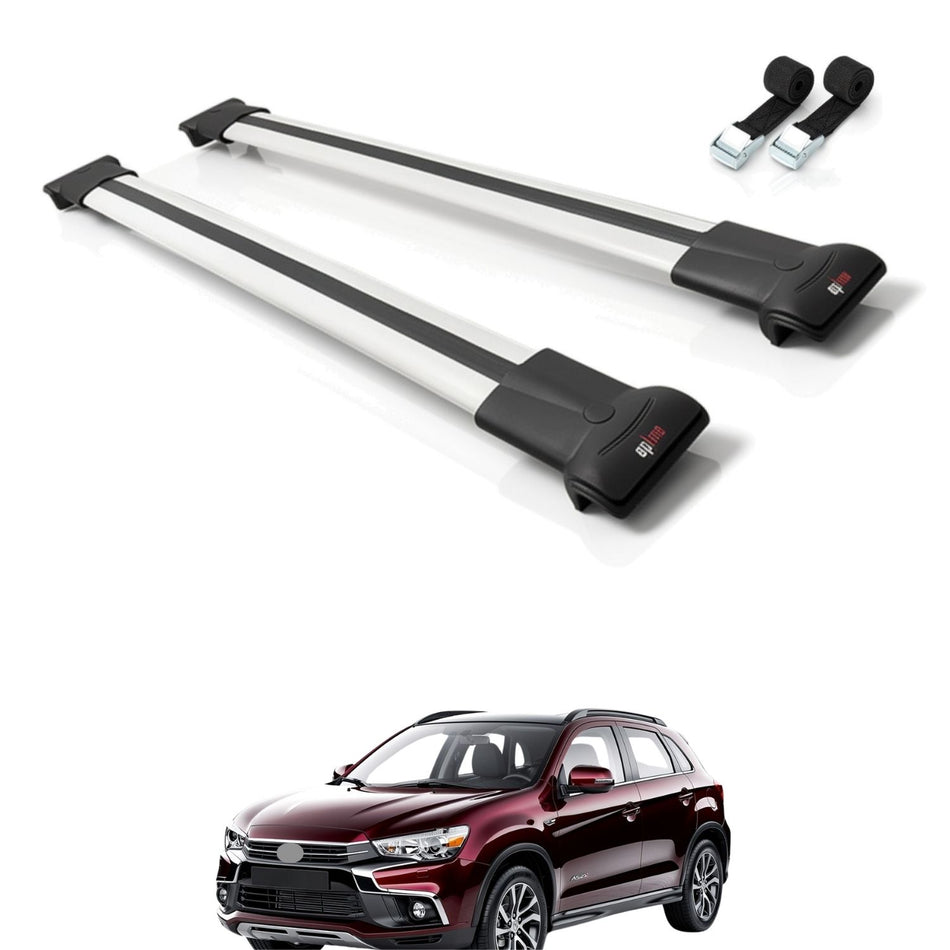 Roof Bars Compatible with Mitsubishi ASX (GA) 2010-2022, Grey, 2 Bars with Straps