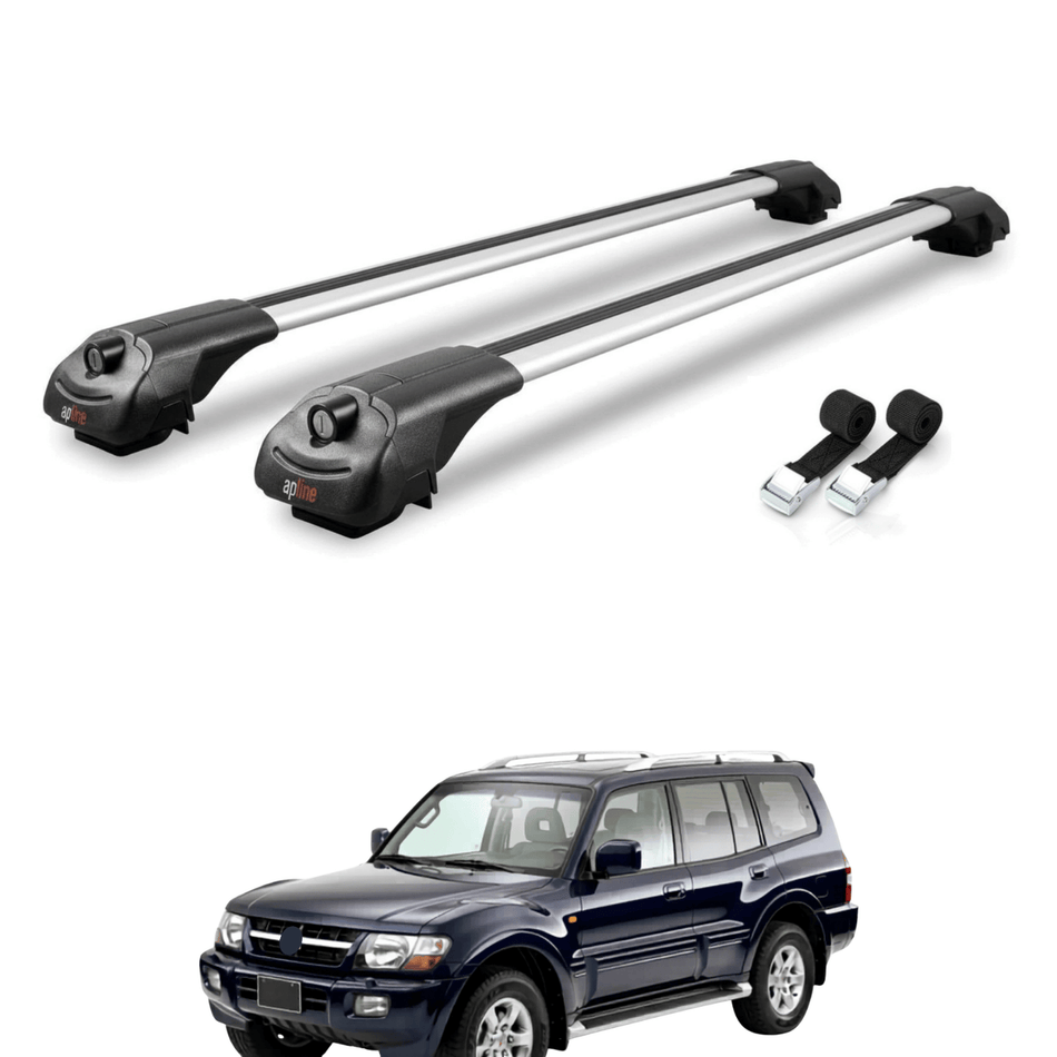 Roof Bars Compatible with Mitsubishi Pajero (V60) 5 Door 1999-2006, Grey, 2 Bars with Straps.
