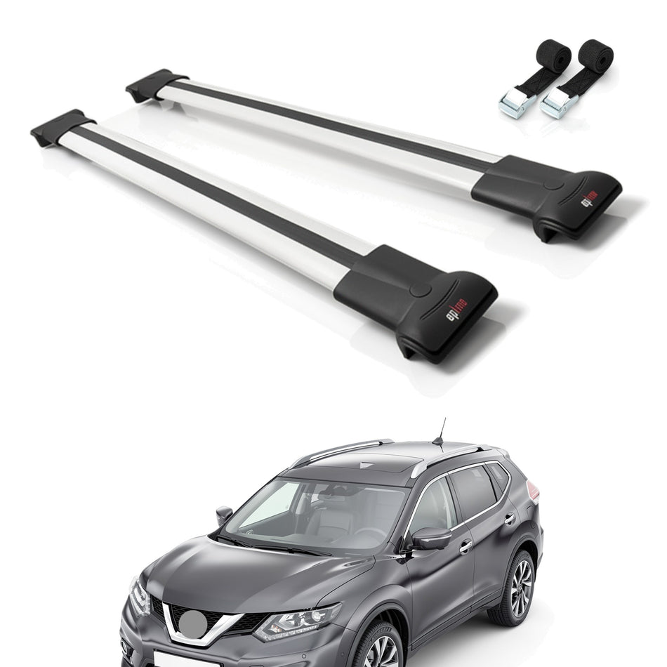 Roof Bars Compatible with Nissan Rogue 2 (T32) 2014-2020, Grey, 2 Bars with Straps