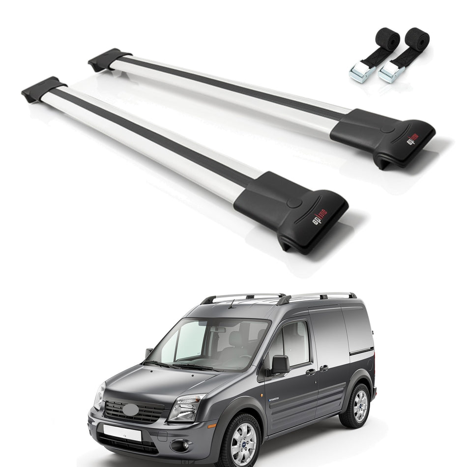 Roof Bars Compatible with Ford Transit/Tourneo Connect 2002-2013, Grey, 2 Bars with Straps