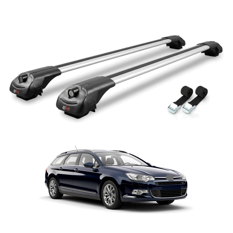 Roof Bars Compatible with Citroen C5 II Tourer 2008-2018, Grey, 2 Bars with Straps.
