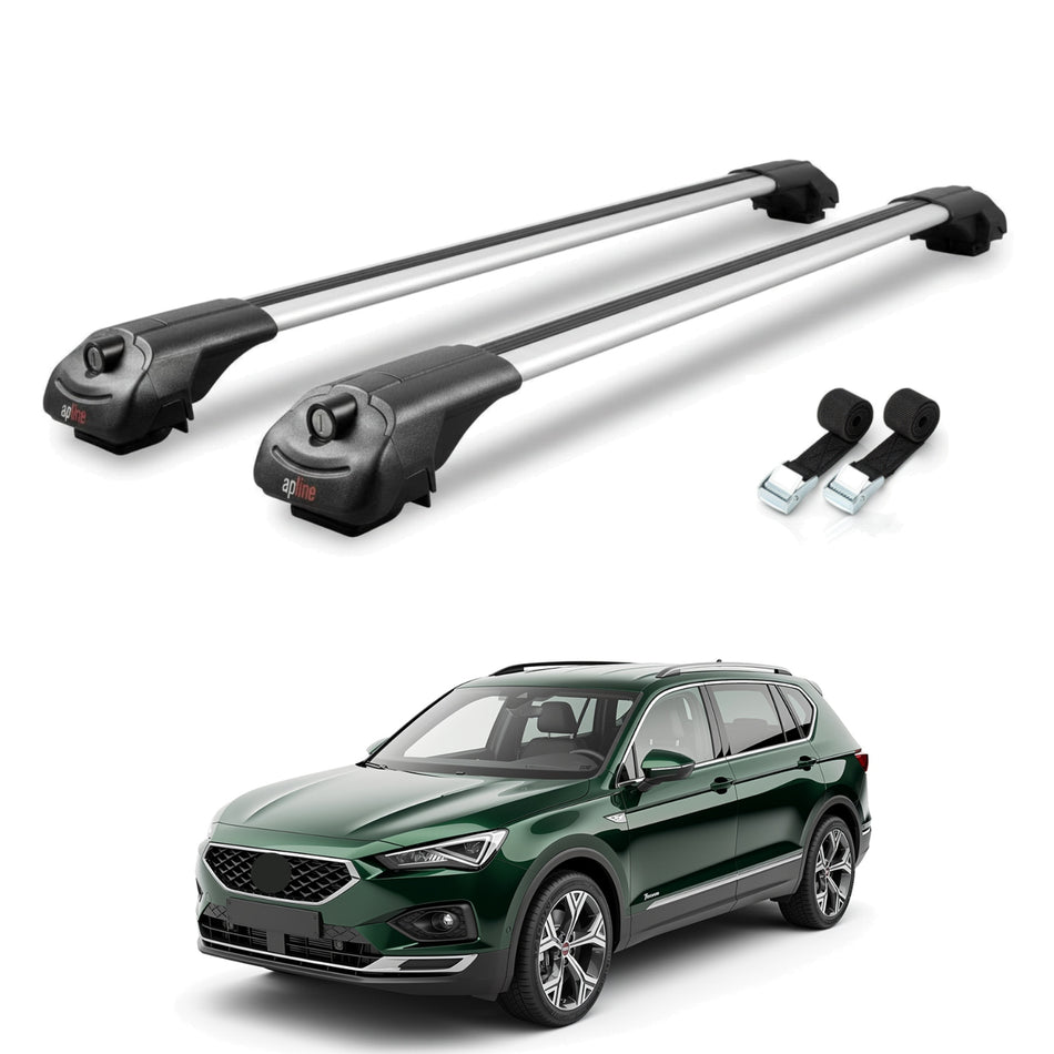 Roof Bars Compatible with Seat Tarraco 2019-2024, Grey, 2 Bars with Straps.