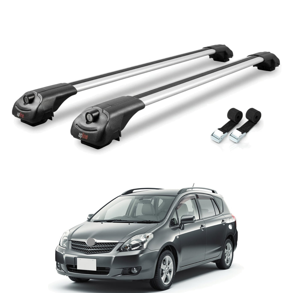 Roof Bars Compatible with Toyota Corolla Spacio 2 (E120) 2001-2007, Grey, 2 Bars with Straps.