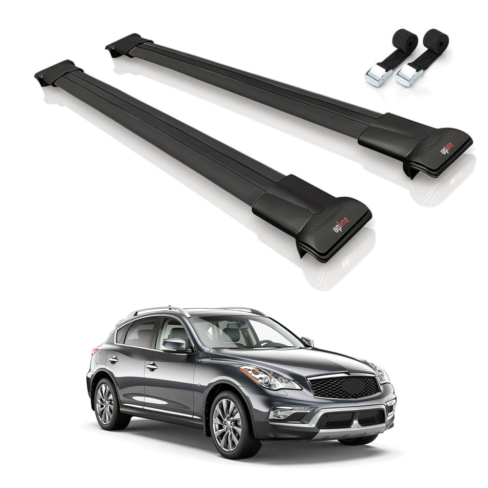 Roof Bars Compatible with Infiniti QX50 (J50) 2014-2017, Black, 2 Bars with Straps