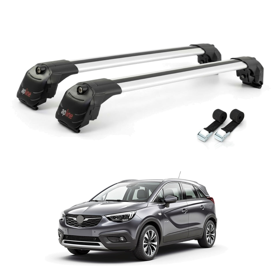 Roof Bars Compatible with Vauxhall Crossland 2020-2024, Grey, 2 Bars with Straps